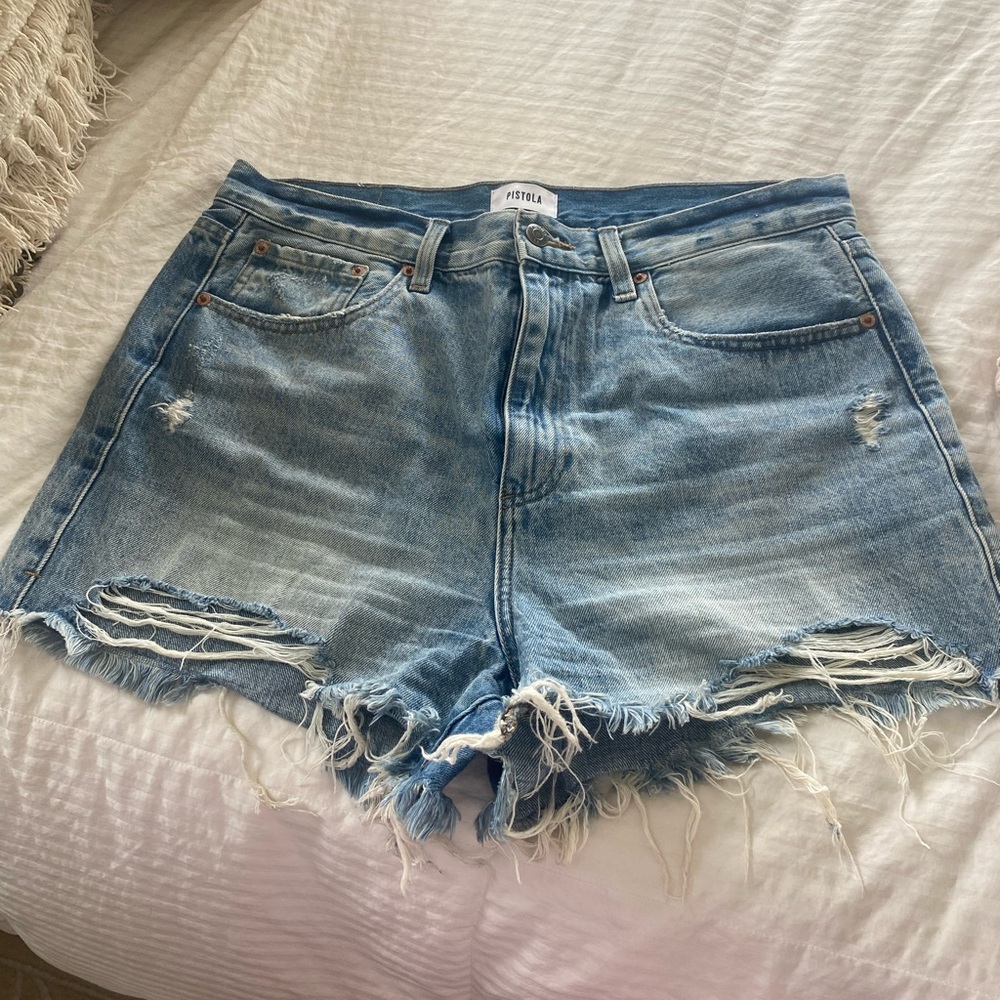 Pistola Light Blue Frayed Jean Shorts